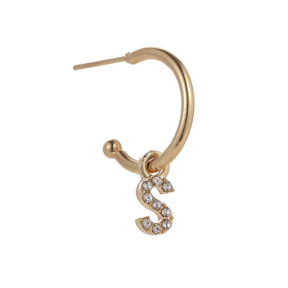Gold Tone Alphabet Initial Earring Letter S 3 Pack